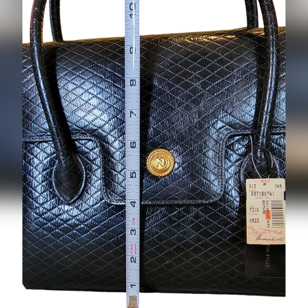 NWT Vintage Albert Nipon Black Patent Leather Quilted Bag - Picture 9 of 11